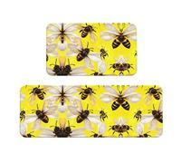 Nbtghga Flying Bees Daisy Honeys Print Kitchen Rugs Mats Set Of 2,Kitchen Floor Mats For Sink Hallway Laundry Room