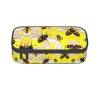 Nbtghga Flying Bees Daisy Honeys Print Pencil Case Holder Stylish Slim with Zipper Cosmetic Makeup Pouch Bag for Girls Teens Adults