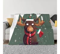 Nbtghga Funny Christmas Moose Head Print Flannel Throw Blanket,Cozy Print Design For Sofa Couch Bed Ultimate Comfort And Warmth