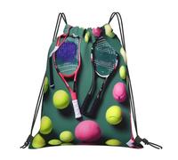 Nbtghga Funny Tennis Racquets And Tennis Balls Print Drawstring Bags Gym Bag,Draw String Back Bag For Shopping Sport Yoga Travel,Beach