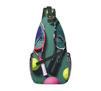 Nbtghga Funny Tennis Racquets And Tennis Balls Print Sling Bag, Shoulder Bag Cross Chest Bag Diagonally Gym Sport Travel Hiking Daypack
