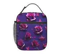 Nbtghga Glitter Sequin Rose Print Insulated Lunch Cooler Bag,Reusable Lunch Tote Bag for Work, Picnic Or Travel