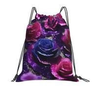 Nbtghga Glitter Sequin Roses Print Drawstring Bags Gym Bag,Draw String Back Bag For Shopping Sport Yoga Travel,Beach