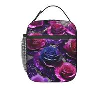Nbtghga Glitter Sequin Roses Print Insulated Lunch Cooler Bag,Reusable Lunch Tote Bag for Work, Picnic Or Travel