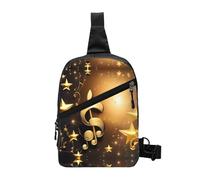 Nbtghga Gold Musical Note With Fallen Shiny Star Print Chest Pack Crossbody Chest Package, Diagonally Worn Daypack For Hiking & Daily Commute