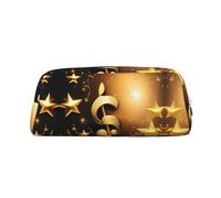 Nbtghga Gold Musical Note with Fallen Shiny Star Print Pencil Pouch, Pen Bag with Practical Zip, Stationery Pouch for School Office