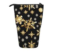 Nbtghga Golden Christmas Snowflakes Print Pencil Telescopic Classic Arts Stand Up Pencil Case Organizer Pencil Holder Makeup Bag Gift