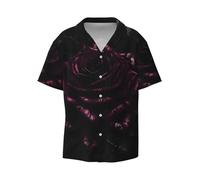 Nbtghga Gothic Rose Print Hawaiian Shirts for Men Short, Casual Beach Vacation Summer Short Sleeve Shirts Black