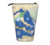 Nbtghga Greece Map Print Pencil Telescopic Classic Arts Stand Up Pencil Case Organizer Pencil Holder Makeup Bag Gift