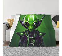 Nbtghga Green Long Ear Alien Print Flannel Throw Blanket,Cozy Print Design For Sofa Couch Bed Ultimate Comfort And Warmth