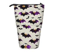 Nbtghga Halloween Flying Purple Bats Print Pencil Telescopic Classic Arts Stand Up Pencil Case Organizer Pencil Holder Makeup Bag Gift
