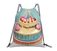 Nbtghga Happy Birthday Big Cake Print Drawstring Bags Gym Bag,Draw String Back Bag For Shopping Sport Yoga Travel,Beach