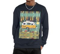 Nbtghga Happy Bus Campers Print Men'S Sweatshirt Crewneck Pullover,Casual Loose Fit Crewneck Pullover Streetwear Tops Navy Blue