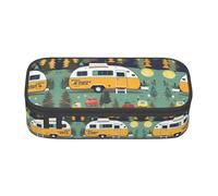 Nbtghga Happy Bus Campers Print Pencil Case Holder Stylish Slim with Zipper Cosmetic Makeup Pouch Bag for Girls Teens Adults