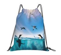 Nbtghga Happy Penguin In The Water Print Drawstring Bags Gym Bag,Draw String Back Bag For Shopping Sport Yoga Travel,Beach