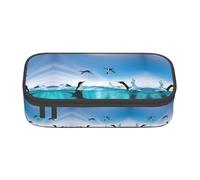 Nbtghga Happy Penguin in The Water Print Pencil Case Holder Stylish Slim with Zipper Cosmetic Makeup Pouch Bag for Girls Teens Adults