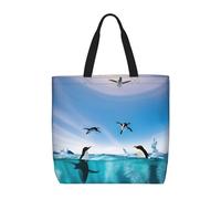 Nbtghga Happy Penguin In The Water Print Tote Bags, Portable Beach Bag Reusable Grocery Bags For Shopping Gym Travel