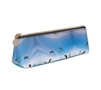 Nbtghga Happy Penguin in The Water Print Triangle Pouch for Pens Makeup Art Supplies,Leather Pencil Case Cute Zipper Pencil Pouch