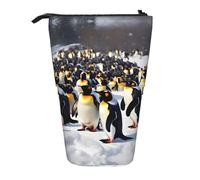 Nbtghga Happy Penguins Print Pencil Telescopic Classic Arts Stand Up Pencil Case Organizer Pencil Holder Makeup Bag Gift