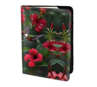 Nbtghga Hummingbirds Red Flower Hibiscusprint Leather Travel Passport Wallet Blocking Passport Cover Travel Documents Organizer