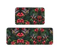 Nbtghga Hummingbirds Red Flowers Hibiscus Print 2 Pieces Kitchen Rugs Set,Hallway Runner For Bedroom,Entryway,Dining Room
