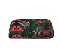 Nbtghga Hummingbirds Red Flowers Hibiscus Print Pencil Pouch, Pen Bag with Practical Zip, Stationery Pouch for School Office