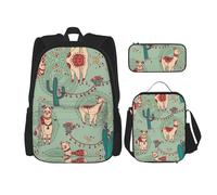 Nbtghga Llamas Print 3pcs Backpack, Fashion Casual Backpack Combination+ Lunch Bag +Pencil Case