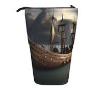 Nbtghga Nordic Pirate Ship Print Pencil Telescopic Classic Arts Stand Up Pencil Case Organizer Pencil Holder Makeup Bag Gift