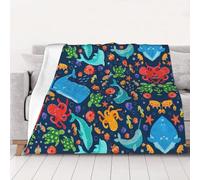 Nbtghga Ocean Whale Fish Octopus Print Thick Double-Sided Flannel Blanket,Throw For Bed Sofa Travel And Camping, Super Soft Cozy Fluffy