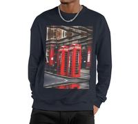 Nbtghga Phone Booth London Street Print Men'S Sweatshirt Crewneck Pullover,Casual Loose Fit Crewneck Pullover Streetwear Tops Navy Blue