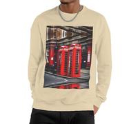Nbtghga Phone Booth London Street Print Men'S Sweatshirt Crewneck Pullover,Casual Loose Fit Crewneck Pullover Streetwear Tops Khaki