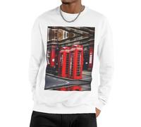 Nbtghga Phone Booth London Street Print Men'S Sweatshirt Crewneck Pullover,Casual Loose Fit Crewneck Pullover Streetwear Tops White