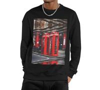 Nbtghga Phone Booth London Street Print Men'S Sweatshirt Crewneck Pullover,Casual Loose Fit Crewneck Pullover Streetwear Tops Black