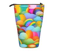 Nbtghga Rainbow Hearts Pattern Print Pencil Telescopic Classic Arts Stand Up Pencil Case Organizer Pencil Holder Makeup Bag Gift