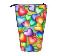 Nbtghga Rainbow Hearts Print Pencil Telescopic Classic Arts Stand Up Pencil Case Organizer Pencil Holder Makeup Bag Gift