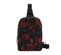 Nbtghga Red And Black Roses Print Chest Pack Crossbody Chest Package, Diagonally Worn Daypack For Hiking & Daily Commute
