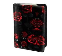 Nbtghga Red and Black Rosesprint Leather Travel Passport Wallet Blocking Passport Cover Travel Documents Organizer