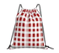 Nbtghga Red Checkered White Squares Print Drawstring Bags Gym Bag,Draw String Back Bag For Shopping Sport Yoga Travel,Beach