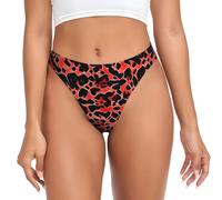 Nbtghga Red Leopard Pattern Print Women Underwear Lingerie Low Rise Sexy Thong Knickers G String Soft Hipster Briefs