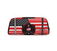 Nbtghga Red Line Firefighter USA Flag Print Pencil Pouch, Pen Bag with Practical Zip, Stationery Pouch for School Office