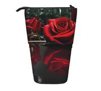 Nbtghga Red Mirror Rose Print Pencil Telescopic Classic Arts Stand Up Pencil Case Organizer Pencil Holder Makeup Bag Gift
