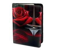 Nbtghga Red Mirror Roseprint Leather Travel Passport Wallet Blocking Passport Cover Travel Documents Organizer