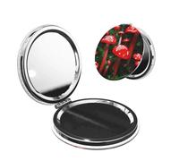 Nbtghga Red Mushrooms Print Portable Pocket Makeup Mirror, Foldable Double-Sided Compact Makeup Mirror