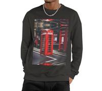 Nbtghga Red Phone Booth London Street Print Men'S Sweatshirt Crewneck Pullover,Casual Loose Fit Crewneck Pullover Streetwear Tops