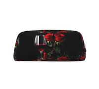 Nbtghga Red Rose and Wine Romantic Lovers Decor Print Pencil Pouch, Pen Bag with Practical Zip, Stationery Pouch for School Office