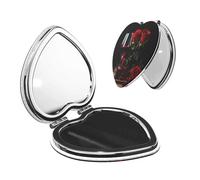 Nbtghga Red Rose And Wine Romantic Lovers Decor Print Portable Pocket Makeup Mirror, Foldable Double-Sided Compact Makeup Mirror