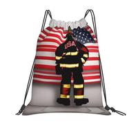 Nbtghga Red Stripe Firefighter Usa Flag Print Drawstring Bags Gym Bag,Draw String Back Bag For Shopping Sport Yoga Travel,Beach