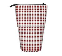 Nbtghga Red White Checkered Print Pencil Telescopic Classic Arts Stand Up Pencil Case Organizer Pencil Holder Makeup Bag Gift