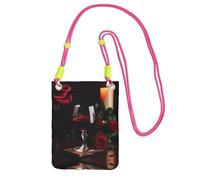 Nbtghga Red Wine Rose And Candle Print Carry A Mobile Phone Bag Diagonally, Multi-Functional Small Purse For Coins And Cellphone