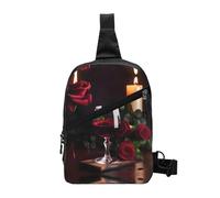 Nbtghga Red Wine Rose And Candle Print Chest Pack Crossbody Chest Package, Diagonally Worn Daypack For Hiking & Daily Commute